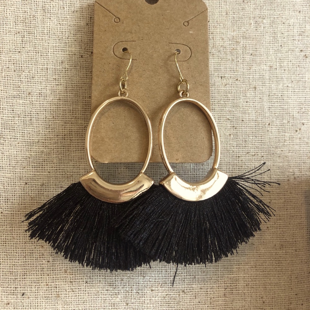 Black and gold fringe earrings